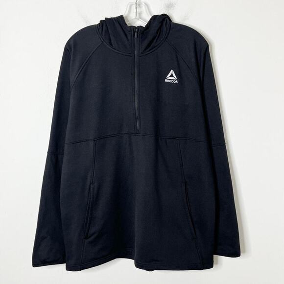 Reebok Men's Half Zip Pullover Sweater XL Black Hoodie Fleece Athletic Jacket - Picture 2 of 9